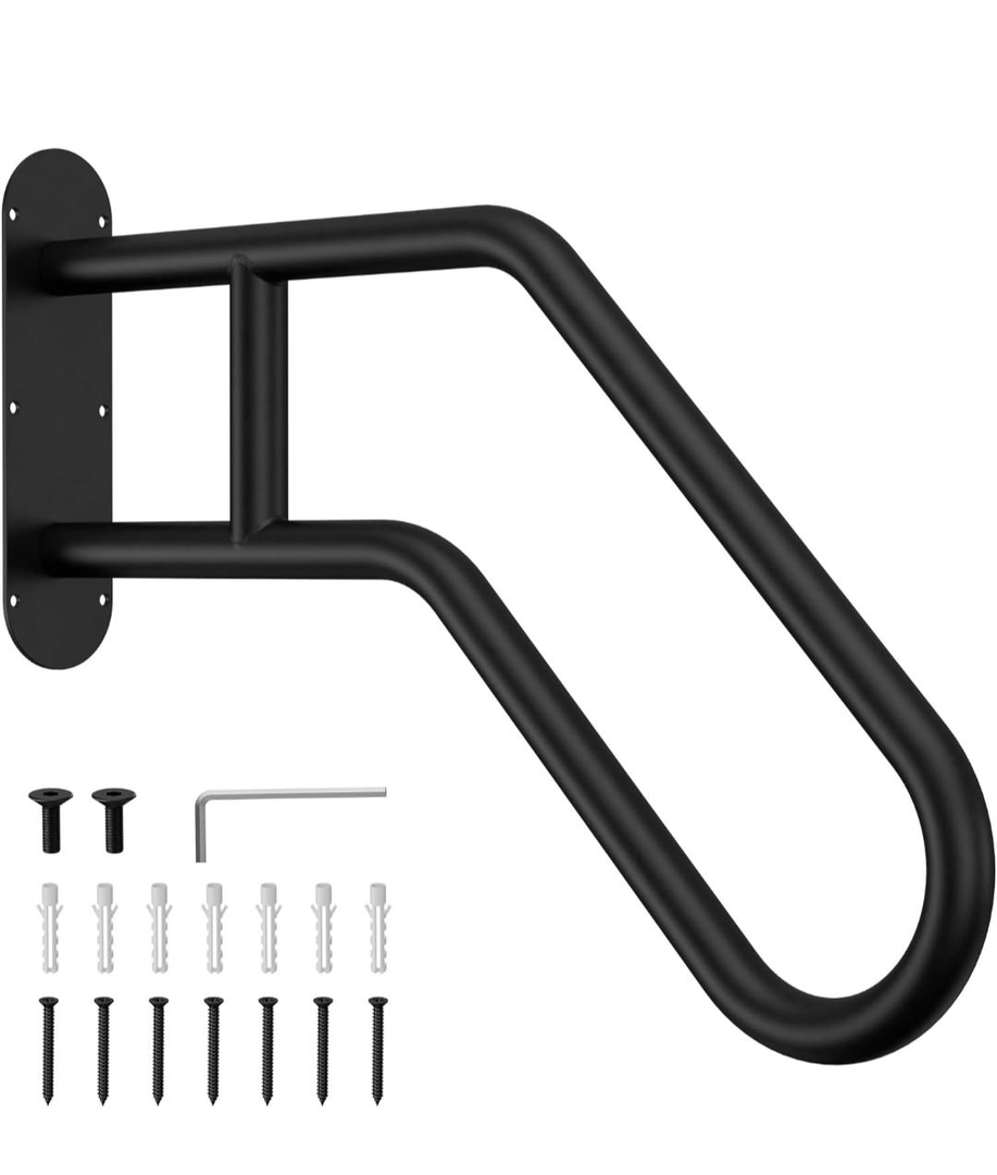 LuckIn Handrails for Outdoor Steps, 1 to 3 Steps Outdoor Handrail Wall Mount 26 Inch, Stair Railing for Kids, Elderly, Pregnant Women, U Shaped & Matte Black, Easy Installation, for Garden, Garage