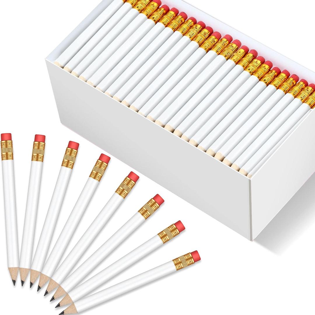 Chivao 288 Pieces Golf Mini Pencils Bulk with Eraser #2 HB Golf Short Pre Sharpened Pencils for Party Favors Office Supplies 4 Inch (White)