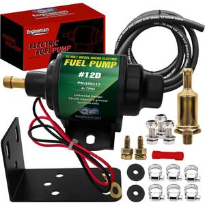 12D Micro Electric Diesel Fuel Pump Universal 5/16 inch Inlet and Outlet 12V 1-2 A, 35 GPH, 4-7 PSI with 5/16 Inch (8mm) ID Fuel Line Hose 6.56FT