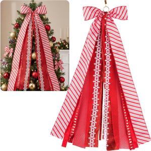 YKW Large Christmas Wreath Sash 27.5", 7 Mixed Ribbon Red Velvet Holiday Bow with Metal Clip, Big Tree Topper for Front Door Indoor Outdoor Xmas Decoration