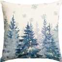 AVOIN colorlife Blue Christmas Tree Snowflake Throw Pillow Cover, 18 x 18 Inch Seasonal Winter Holiday Blue Cushion Case Decoration for Sofa Couch