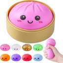 Dumpling Squishies, Glitter Dumpling Mystery Box, Colorful Dumplings Stress Balls Fidget Sensory Toy, Stocking Stuffers with Food Steamer Stretchy Desk Toys (Pink)