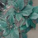 WILLBOND 36 Pieces Christmas Poinsettia Glitter Faux Flowers Christmas Artificial Flowers Tree Ornaments Topper Xmas Decorations(Blue-Green)