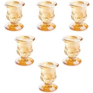 6 Pcs Amber Glass Candle Holders,Vintage Candle Holder,Brown Tea Lights Candle Holder with Color Plated Flower Base for Candlelight Dinner Wedding Party Gift