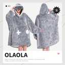 OLAOLA Wearable Blanket Hoodie, Oversized Soft Cozy Sherpa Hooded Blanket Adult, Plush Game Controller Blanket Sweatshirt with Eye Mask and Giant Pocket for Women Men (Gray) One Size