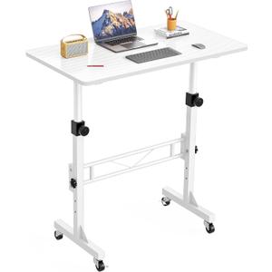 HOMIDEC Standing Desk, 32 Inch Portable Small Desk Adjustable Height, Rolling Home Office Desks with Wheels, Sit Stand Desk for Bedroom Walking Pad Home Office Small Space, White