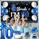 Holkcog 10th Birthday Decorations for Boys Girls, Black10th Birthday Banner, Blue Bruh I'M 10 BackdropHappy 10 Years Old Birthday Cake Topper Balloons Hanging Swirls Ten Party Supply