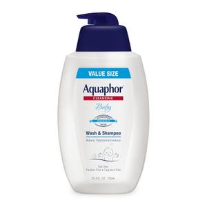 Aquaphor Baby Wash and Shampoo, Unscented Baby Shampoo and Wash, 25.4 Fl Oz Pump Bottle