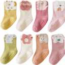 3 x Baby Non Slip Grip Crew Socks Cute with Non Skid Soles for Infants Toddlers Boys Cotton Socks Girls 8 Pairs
