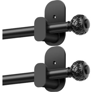 TONIAL Curtain Rods 2 Pack No Drilling 32 to 86 inches, 5/8 Inch Adjustable Curtain Rods for Windows from 54 to 82 Inches, Renter Friendly Drapery Rod with Adhesive Brackets for Apartment, Black
