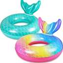 90shine 2PCS Mermaid Tail Shape Pool Floats: Swimming Rings, Inflatable Tubes Floaties Toys for Kids Adults