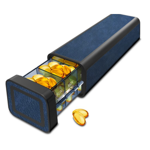 7 Day Weekly Metal Pill Organizer Travel, Daily Pill Box, Cute Portable Pill Case, Large Capacity Pill Holder for Supplements, Pills, Vitamins, Medicine (Matte Blue)