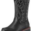 Rollda Boys Cowboy Boots Kids Western Boots Square Toe Girls Cowgirl Boots for Toddler/Little Kid/Big Kid (Black, Size: 10 Toddler)