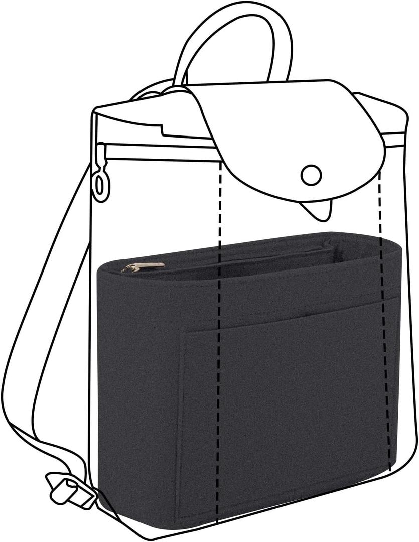 Lckaey Bag Organizer for Le Pliage Backpack - Felt Knapsack Purse Insert - Y083-Black/Grey (One size)