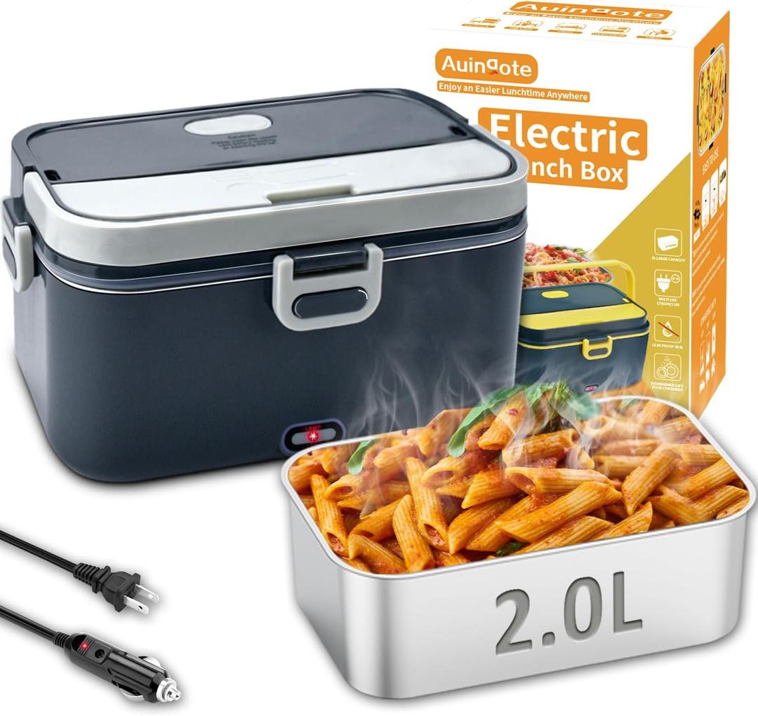 Electric Lunch Box for Adults 90W Heated Lunch Box - 12/24/110V Portable Food Warmer with 2L Stainless Steel Container - Food Heater Lunch Warmer for Car, Truck, Office - Grey