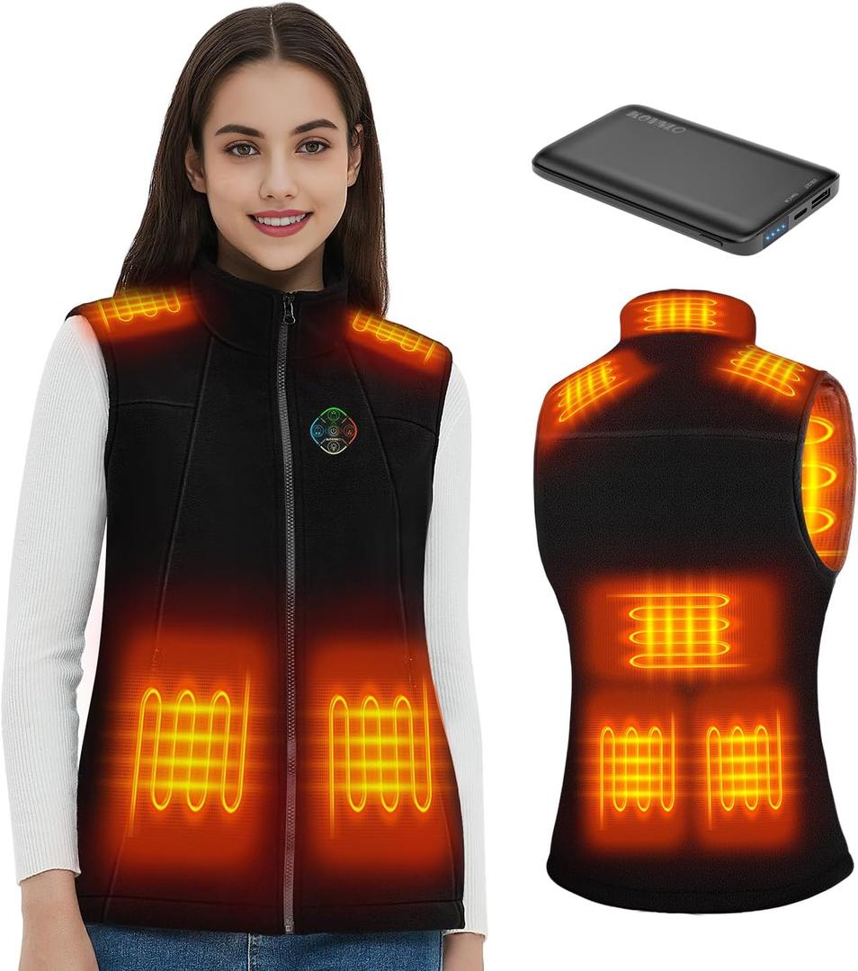 KOVNLO Heated Vest Women with Battery Pack Included, Smart Electric Lightweight Heated Jacket (Medium, Fleece Black)