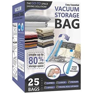 23 Pack Vacuum Storage Bags, Space Saver Vacuum Storage Bags, Vacuum Seal Bags for Clothing, Clothes, Comforters and Blankets, Hand Pump Included
