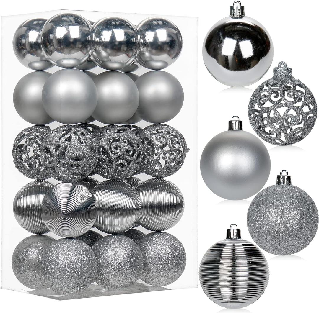 30PCS 2.36" Christmas Ball Ornaments Shatterproof Silver Christmas Tree Decorations Xmas Tree Balls Halloween Ornaments Dcor