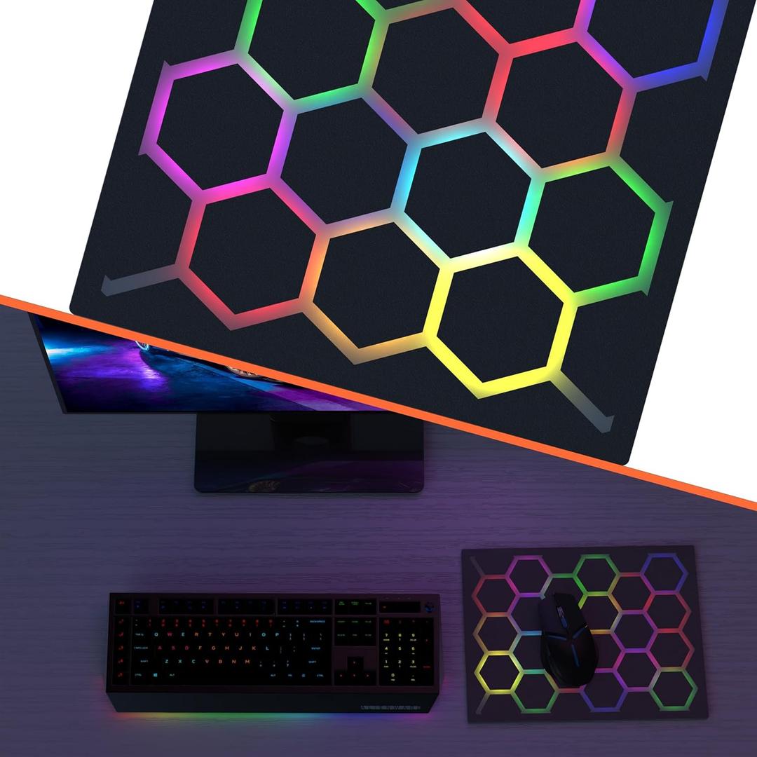 Gaming Mouse pad with Hexagonal Glowing Pattern, RGB LED Mouse pad, Multiple Lighting Modes, Supports PC Client Color Adjustment, syncs with Screen Colors