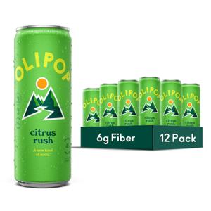 OLIPOP Sparkling Prebiotic Soda, Ridge Rush, Pantry Pack Packed with Prebiotics, Fiber, and Botanicals, Gluten Free, GMO Free, 12oz Skinny Can (12 Pack)