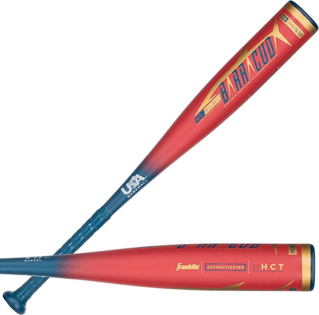 Franklin Sports Kids Teeball Bat - Venom + Barracuda Aluminum + Composite - USA Baseball Certified for Boys + Girls - Youth Metal Bat - Drop -10 to -13 (26"/13 oz, Red: 2-5/8" Barrel)
