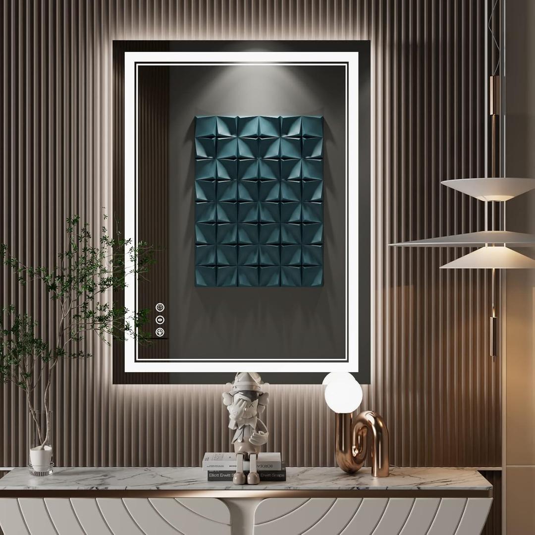 24x32 Inch LED Bathroom Mirror with Lights, Front Light and Backlit Anti-Fog Dimmable Memory Lighted Vanity Mirror, Shatterproof Wall-Mounted Led Mirror for Bathroom