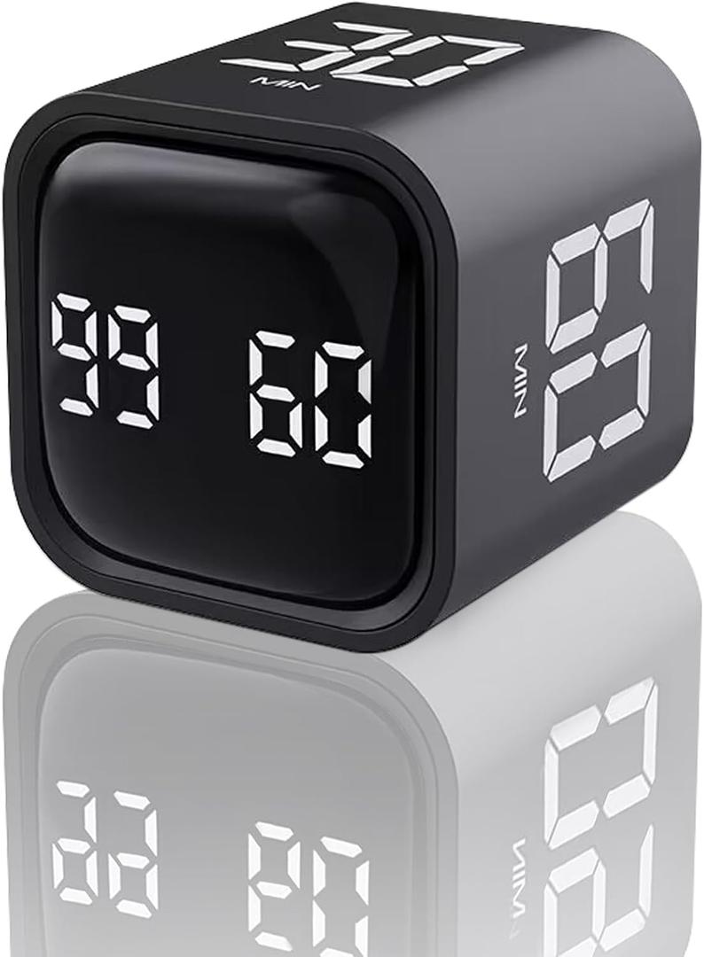 EooCoo Digital Timer College School Supplies, Gravity Pomodoro Cube Rotation, Countdown Productivity Kitchen Timer 5/10/30/60 Mins for Meeting, Back to School Gift, ADHD Tools, Office Desk Decoration