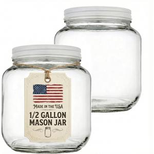64 oz Mason Jars Wide Mouth - 1/2 Gallon Glass Jar with Lid - Large Mason Jar for Canning, Brewing, Pickling, Storage - Big Mason Jar Made in USA (2 Pack)