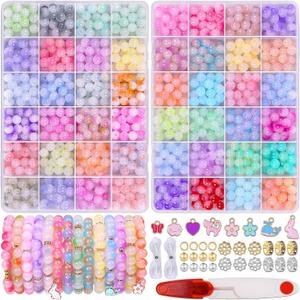 Wuollgess 1700Pcs 8mm Glass Beads for Jewelry Making, 48 Colors Crystal Beads for Bracelet Making Kit Round Beads DIY Craft for Teen Adults, 2 Box