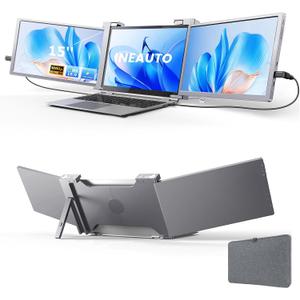 15'' Laptop Screen Extender, 1080P FHD Ultra-Thin Portable Monitor for 15"-17" Laptop with USB-C/HDMI Port, Plug and Play, for Mac/Windows/Android, Triple Screen Ideal for Remote Work & Multitasking