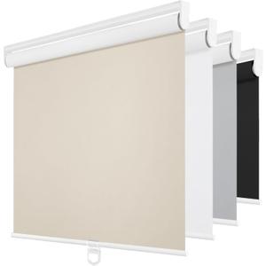 ChrisDowa Cordless Blackout Roller Shades for Windows, Thermal Insulated UV Protection Pull Down Shades, Total Blackout Window Blinds for Home, Office, Bedroom, Door (70" W x 72" H, Beige)