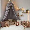 LOAOL Bed Canopy with Pom Pom Cotton Canopy for Kids Crib Baby Girl Netting Cover Canopy Crib Curtain Reading Nook Hanging Tent Nursery Play Game Castle Room Decoration (Gray)