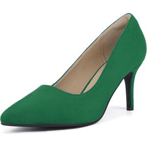 IDIFU IN3 High Heels Pumps Closed Toe Heels Women's Pumps Stiletto Pointed Toe Dress Shoes Wedding Prom Bridal Work Office Bride Guest Trendy Dressy Fashion Comfortable Pump Shoes (9) Green Suede