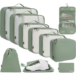 BAGAIL 6 Set/8 Set/10 Set Packing Cubes Various Sizes Packing Organizer for Travel Accessories Luggage Carry On Suitcase (10-Matcha Green)
