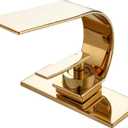 becola Modern Bathroom Sink Faucet, Single Handle Bathroom Faucets for Sink 1 Hole, Low Arc Touch On Faucet, Gold Hot and Cold Water Mixer Tap with Deck Plate - Gold