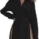 LYANER Women's Long Sleeve V Neck Button Down Split Hem Blouse
XXL Black