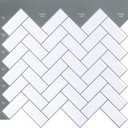 White Herringbone 3D Peel and Stick Backsplash Tile - 10 Sheets Glossy Wall Tiles for Kitchen Bathroom PVC Self Adhesive Tiles for Walls Fireplace 12"x12"