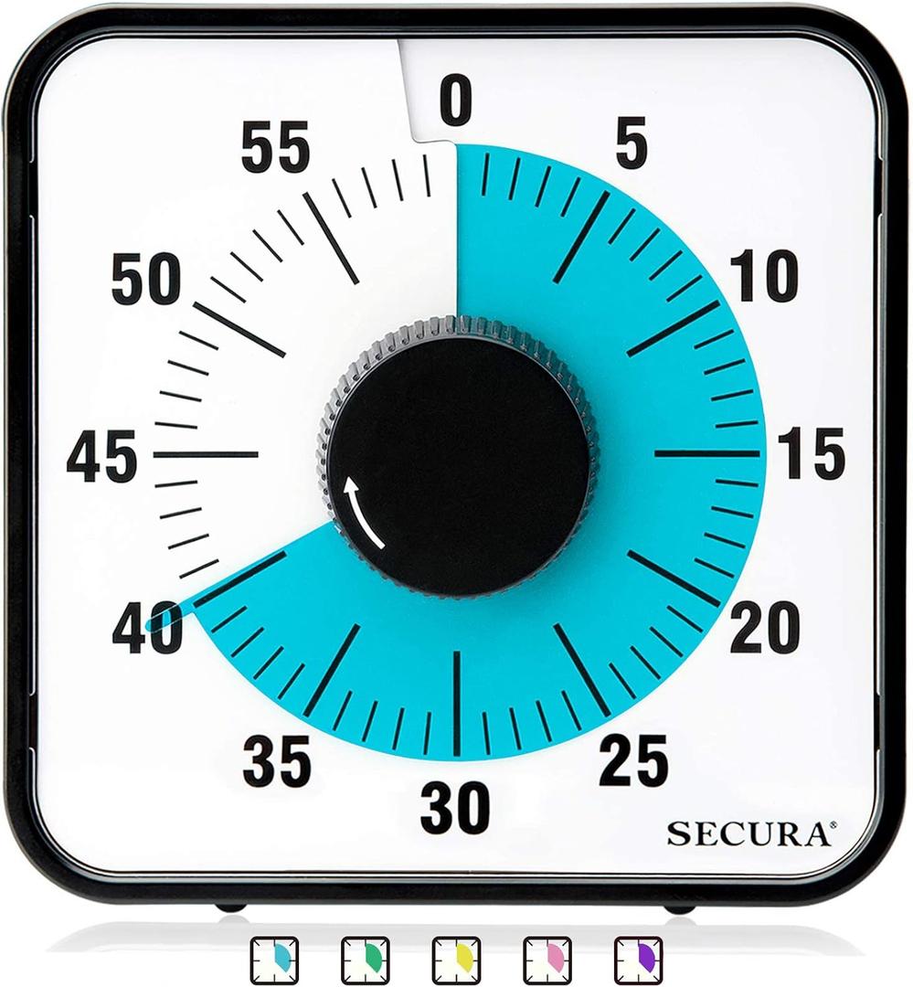 Secura 60-Minute Visual Countdown Timer, 7.5-Inch Oversize Classroom Visual Timer for Kids and Adults, Durable Mechanical Kitchen Timer Clock with Magnetic Backing (Blue) (Blue)