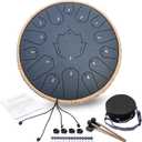 Steel Tongue Drum 13 Inch 15 Notes,Hand Drums with C-Key Travel Bag Drumsticks Holder Finger Paddles and Music Book,Handpan Percussion for Musical Education Meditation Yoga Gifts(Navy Blue)