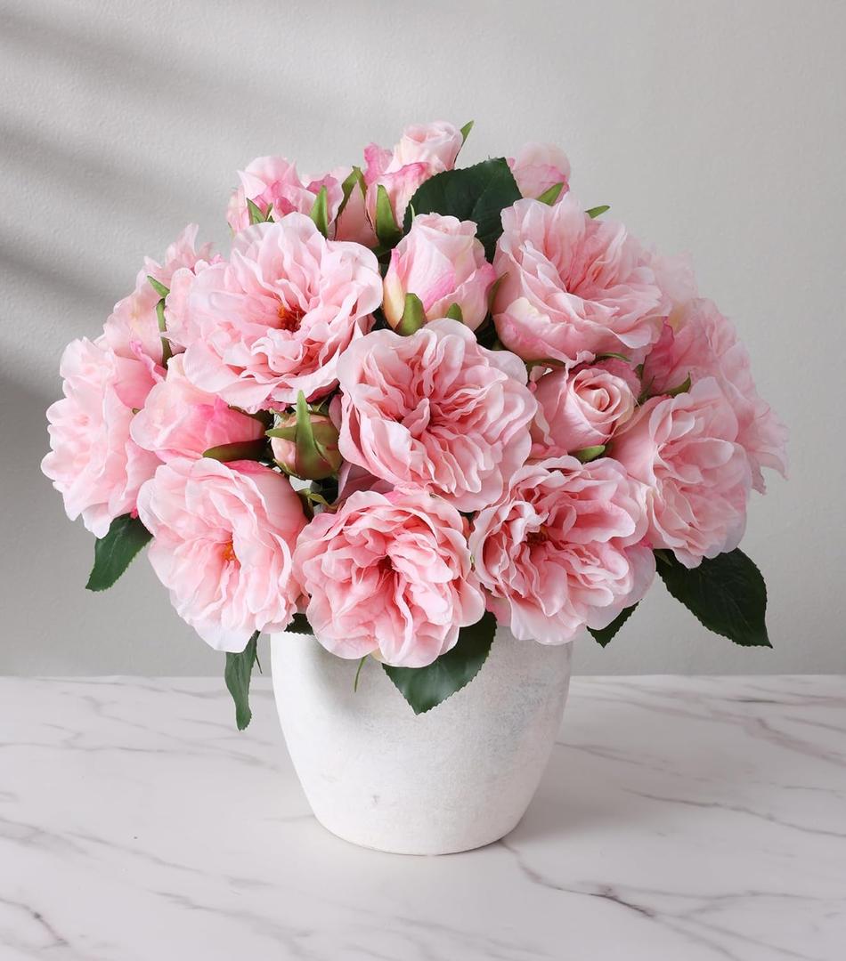 florisso Light Pink Rose Artificial Flowers - 13 Branches Faux Roses for Vase Decor, Wedding Centerpieces & Living Room Accents (Silk Artificial Roses)