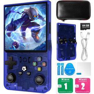PixelKing 2025 New Upgrade R36MAX Retro Handheld Game Console with 64G Built-in 18000+ Classic Games, Emulator Handheld,4.0" IPS Screen Retro Gaming Console, Rechargeable Portable Pocket Arcade(Blue)