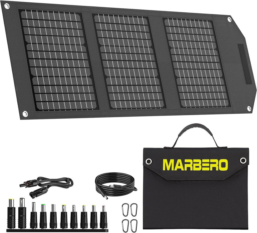 MARBERO Foldable Portable Solar Panel 30W Solar Panel Charger for Power Station >23% High Efficiency USB & DC Port Compatible with Cell Phone Ipad Laptop IP65 Waterproof for Camping Outdoor Cloudy (30W 11.6 x 8.85 x 1.75)
