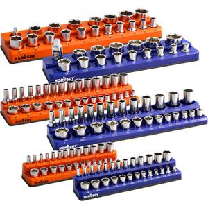 HORUSDY 6-Piece Magnetic Socket Organizer Set, 1/4", 3/8", 1/2" Drive Holders for 143pcs, Magnetic Trays for Socket Storage