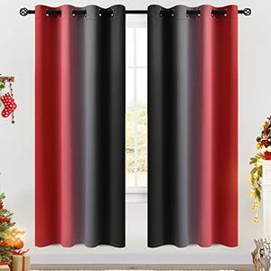 COSVIYA Grommet Ombre Room Darkening Curtains 72 inches Length for Kids Bedroom,Polyester Light Blocking Red and Black Gradient Window Drapes/Curtains for Living Room,2 Panels, 52x72 inches