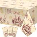 3 Pcs Wizard Tablecloth Decorations Wizard Party Plastic Table Cloth Disposable Vintage Castle Decor for Decoration Halloween Witch Party Supplies