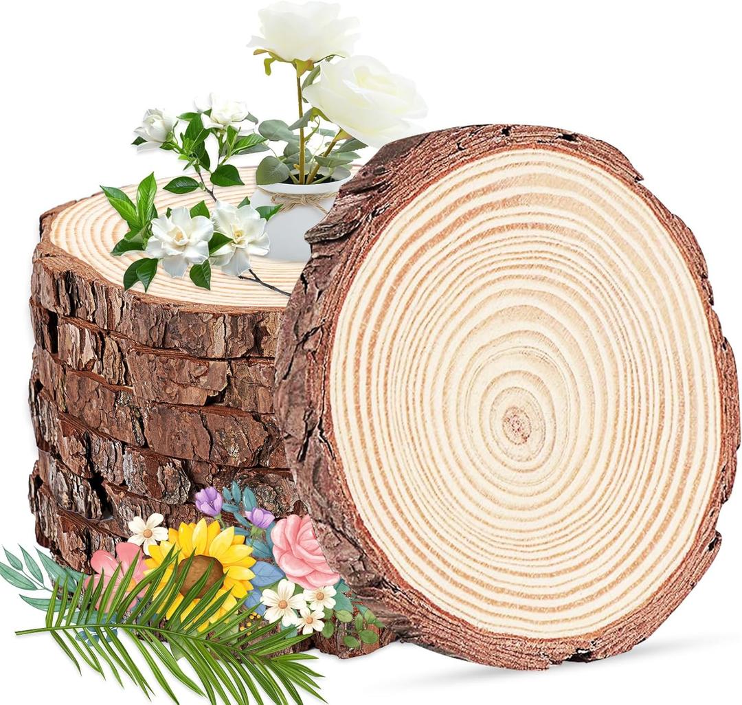ilauke Wood Slices for Centerpieces, 8 pcs Wood Circles for Centerpieces, 9"-11" Natural Unfinished Wooden for Tables Wedding, Party and Baby Shower Decorations