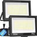 ISUERFY 200W LED Flood Light Outdoor with Plug, 24000Lm Super Brighter Security Light, IP66 Waterproof LED Worklight, 5000K Daylight White Exterior Floodlight for Yard Garden Garage Stadium(2 Pack)