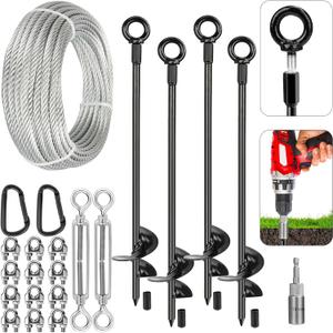 tinnmao 30'' Ground Anchors Kit Heavy Duty, Galvanized Steel Anchors with Cable & Turnbuckle, for Shed, Trailer, Mobile Home, Trampoline, Camping Tent, RV