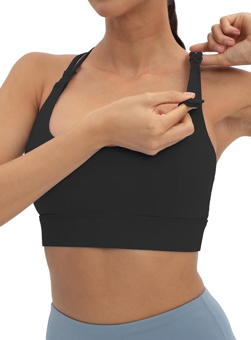 V VOCNI Nursing Bras for Breastfeeding Maternity Sports Bras Tank Top Sexy Crisscross Back Workout Yoga Pregnancy Bra (Medium, Black)