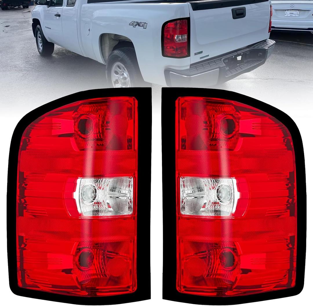 Boine Tail Light Compatible With 2007 2008 2009 2010 2011 2012 2013 2014 Chevy Silverado 1500 2500HD 3500HD Driver and Passenger Side Rear Light Bulb and Harness Included 25958482 25958483